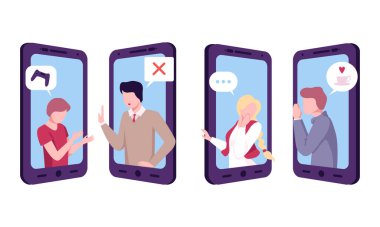Birbiriyle İletişim kuran İnsanlarla Akıllı Telefon Ekranı Diğer Vektör Ayarları