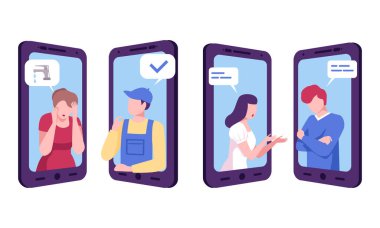 Birbiriyle İletişim kuran İnsanlarla Akıllı Telefon Ekranı Diğer Vektör Ayarları