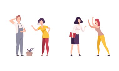 Kızgın Kadın Şef Çalışanlara ve Yardımcı Vektör Takımına Bağırıyor