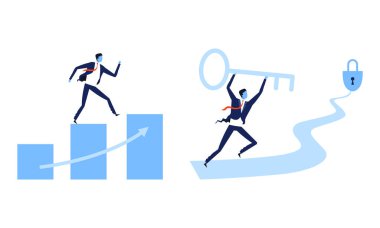 Kilitlemek ve Yürüyen Çizelge Vektörü Ayarları Anahtarı ile İşadamı ile Hedefe Ulaşılıyor