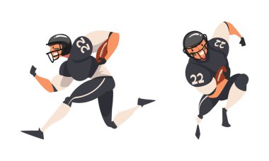 Rugby Üniformalı Futbolcu Oval şekilli Top ile yakın temaslı Takım Sporu Saha Vektörü Ayarında Oynuyor