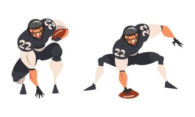 Rugby Üniformalı Futbolcu Oval şekilli Top ile yakın temaslı Takım Sporu Saha Vektörü Ayarında Oynuyor