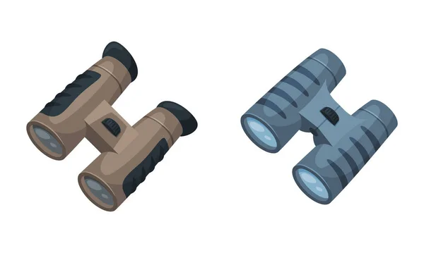 Біноклі або польові окуляри у вигляді двох рефракційних телескопів для перегляду віддаленого об'єкта Вектор набору — стоковий вектор