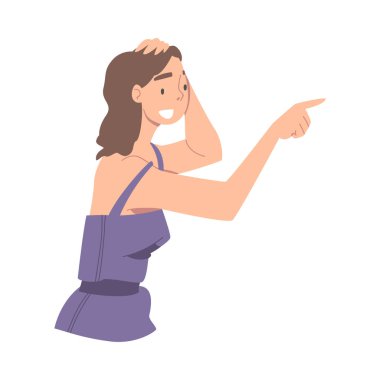 Heyecanlı Kadın Karakteri, Dikkat Çekici İllüzyonunu Gösteren Parmak Gösteren Birine Bakıyor