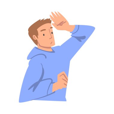 Eli Alnında Vektör İllüstrasyonuyla Geleceğin Erkeği Karakterine Bakıyor