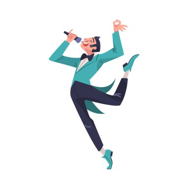 Gülümseyen Adam Sunucusu ile Piyango Mikrofon Kazanan Vektör İllüzyonu