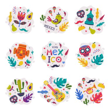 Parlak Meksika Elementleri ve Sembolleri Bileşim Vektörü Ayarları
