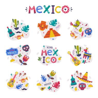 Parlak Meksika Elementleri ve Sembolleri Bileşim Vektörü Ayarları