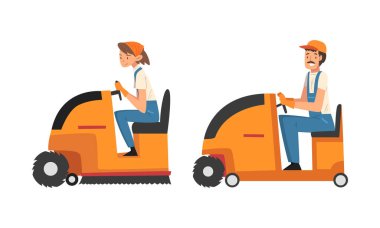 Erkek ve Kadın Temizlik Personeli Genel ve Eldivenler Süpürge Temizleme Makinesi Vektörü Ayarları