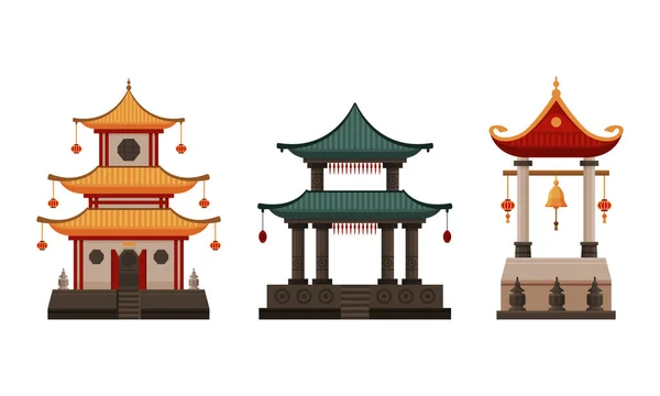Pagoda jako wieża warstwowa z wieloma wieżami jako azjatycki zestaw wektorów architektury — Wektor stockowy