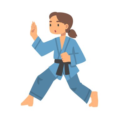 Kimono 'daki Kadın Karakteri Dövüş Karatesi ya da Judo Sporu ya da Dövüş Sporları Vektör İllüstrasyonuna Bağlandı