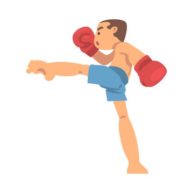 Erkek Karakteri Dövüş Boks Sporu ya da Dövüş Sporu Yarışması Vektör İllüzyonuna Bağlandı