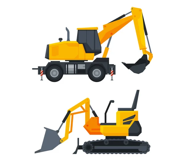 Equipo pesado o maquinaria para la tarea de construcción y el conjunto de vectores de operación de terraplenes — Vector de stock
