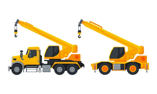 Grue montée sur camion comme équipement lourd ou machines pour la construction jeu de vecteurs de tâches — Image vectorielle