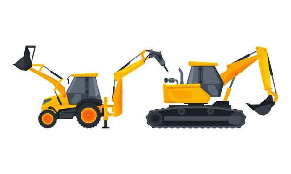 Heavy Equipment or Machinery for Construction Task and Earthwork Operation Vector Set — Stock Vector