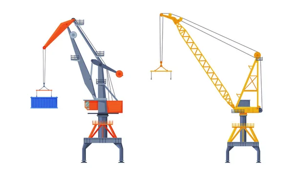 Kran maskin utrustad med Hoist rep och skivor för lyft och lägre tunga fraktset Vector Set — Stock vektor