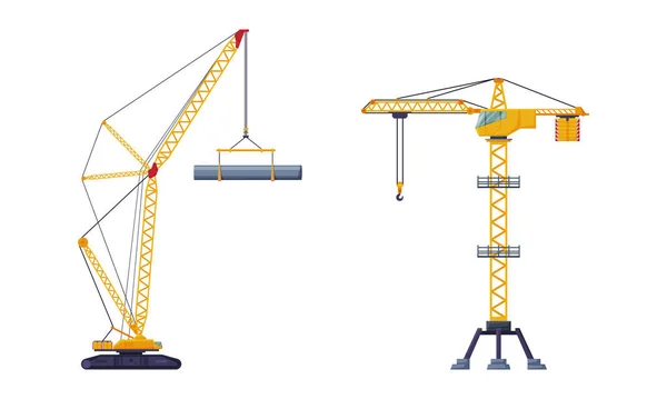 Machine de grue équipée d'une corde de levage et de poulies pour le levage et d'un jeu de vecteurs de fret lourd inférieur — Image vectorielle