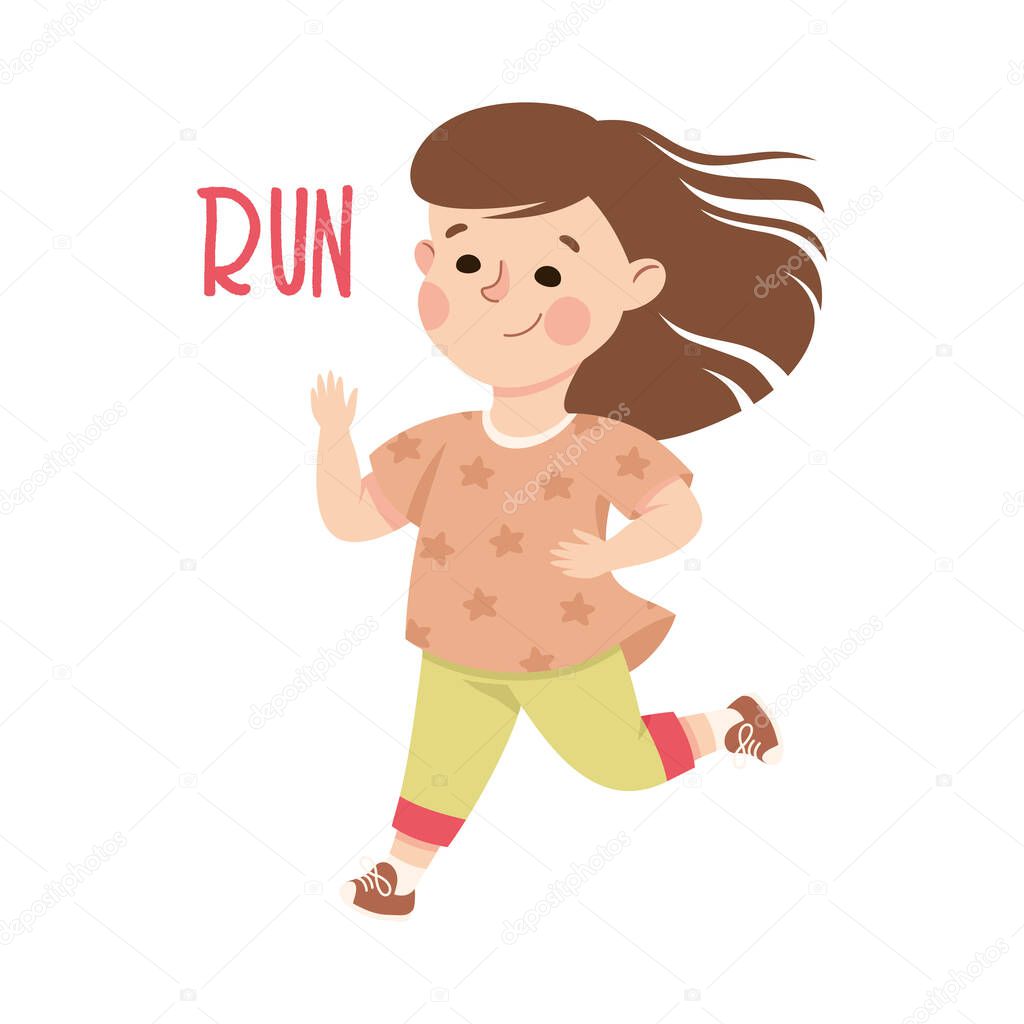 Little Girl Running and Happily Smiling Vector Illustration