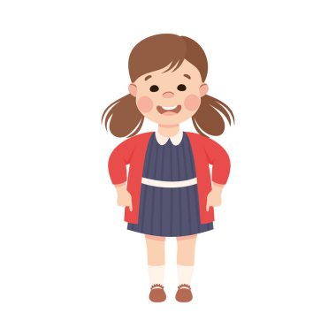 At kuyruklu komik kız, uzatan eli ve işaret parmağı olan bir şeyi işaret ediyor.