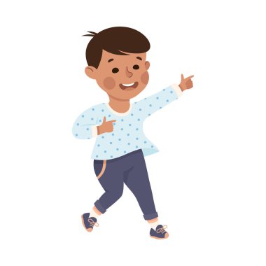 Genişletici El ve İşaret Parmak Vektörü İllüstrasyonuyla Bir Şey Gösteren Komik Çocuk