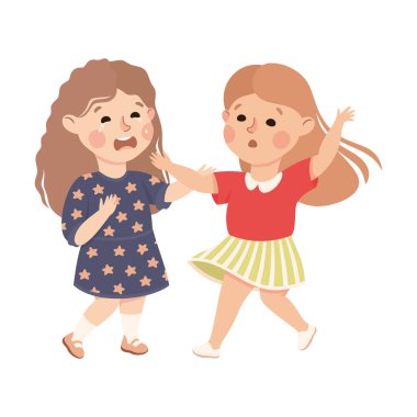 Little Girl Supporting and Comforting Crying Friend Vector Illustration clipart