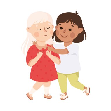 Little Girl Supporting and Comforting Sad Friend Vector Illustration clipart