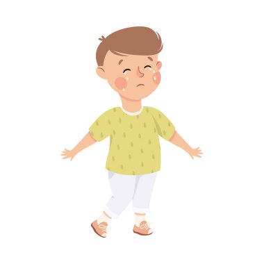 Ayakta Duran ve Ağlayan Küçük Çocuk Üzgün Vektör İllüzyonu