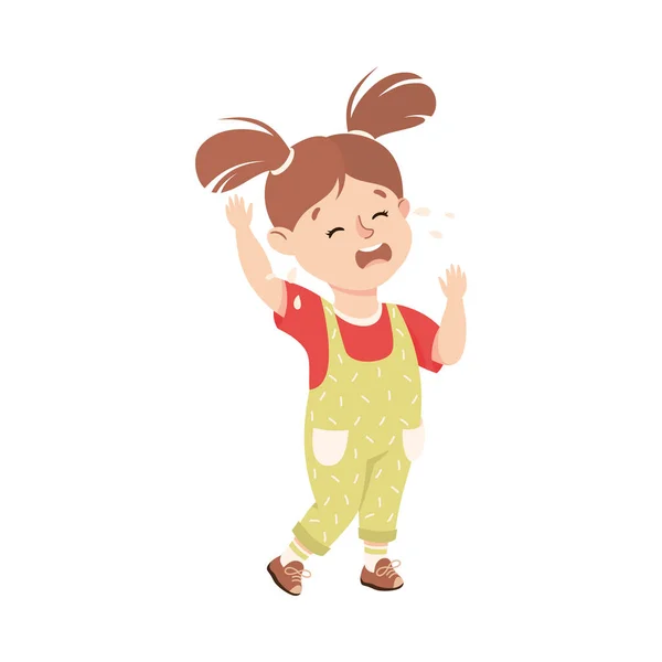 Petite fille en combinaison debout et pleurant Sentiment triste Illustration vectorielle — Image vectorielle