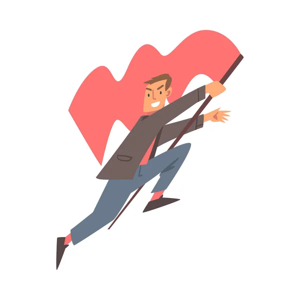 Liderança com Homem Personagem Segurando Pólo com Red Flag Vector Ilustração —  Vetores de Stock