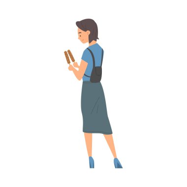 Yarı Dönüştürülmüş Genç Kadın, Sopa Vektörü Resimlerinde Dondurma Tutuyor