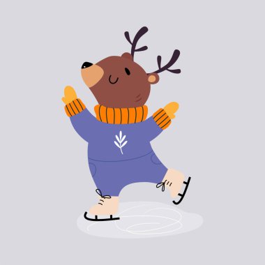 Sevimli Ayı Hayvan Sıcak Giysiler Giyiyor Buz Pateni Keyifli Kış Sezonu Vektör İllüzyonu