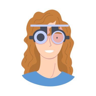 Slit Lamba Vektör İllüstrasyonuna Bakan Kadın Hasta Oftalmoloji ve Göz Testi