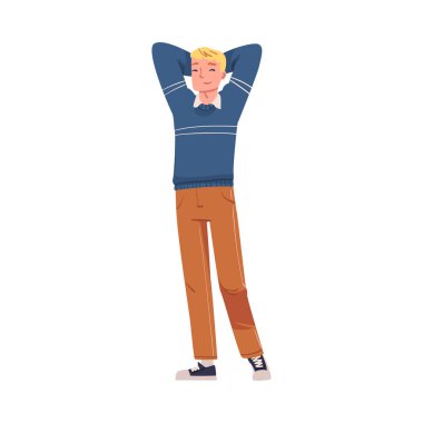 Genç Heyecanlı Erkek Hediye Vektörü İllüstrasyonunun Beklentisinde Mutlu Hissediyor