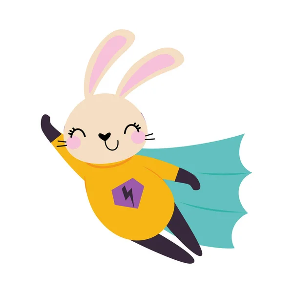 Flying Bunny Animal Superhero Dressed in Cape or Cloak Vector Illustration — Stock Vector