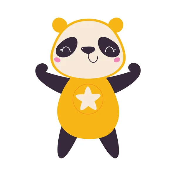 Panda Animal Superhéroe con parche en los ojos vestido con traje Vector Ilustración — Vector de stock