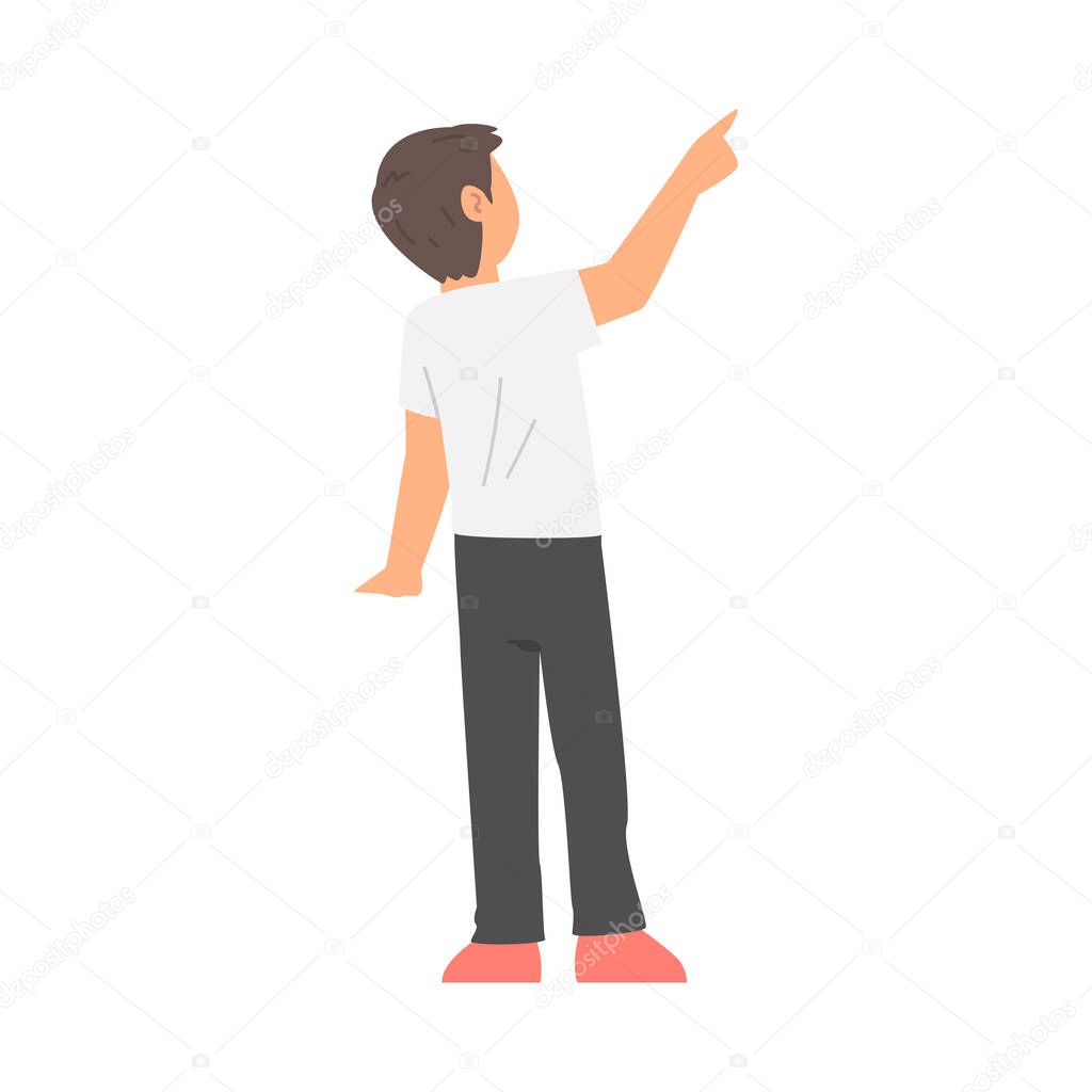 Young Male Pointing Finger at Something Vector Illustration