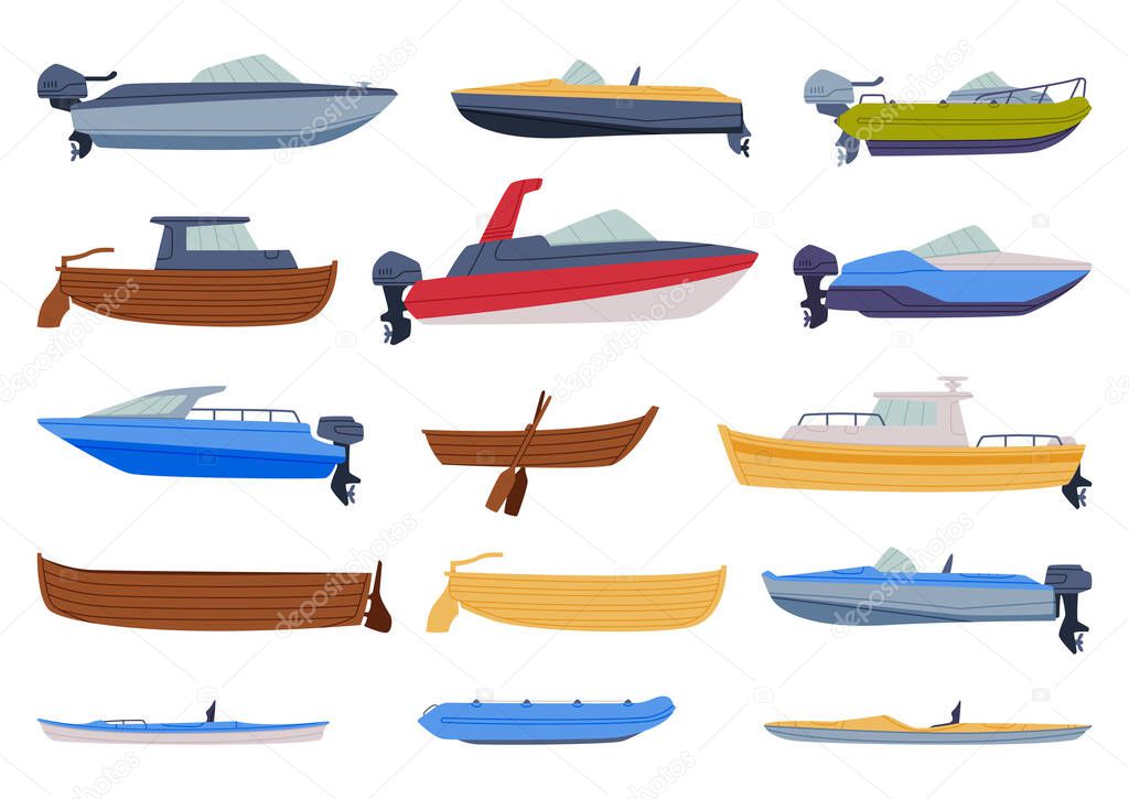Watercraft or Swimming Water Vessel with Boat and Ship Vector Set