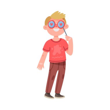 Parti Fotoğrafı Booth Prop Vektör İllüstrasyonunda Gözlüklü Genç Adam Tutma Kutbu