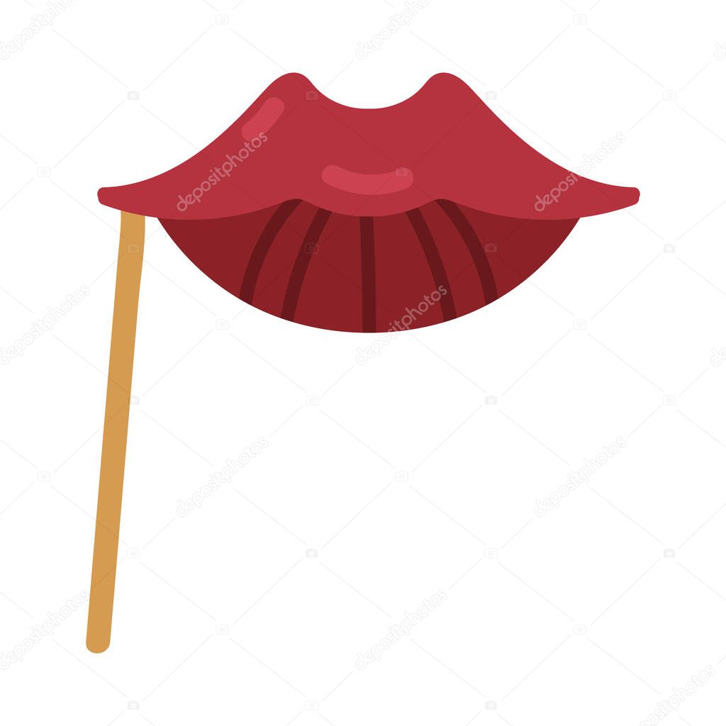 Pole or Stick with Red Lips as Party Birthday Photo Booth Prop Vector Illustration