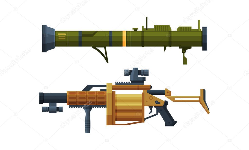 Bazooka as Portable Anti-tank Rocket Launcher Weapon Vector Set