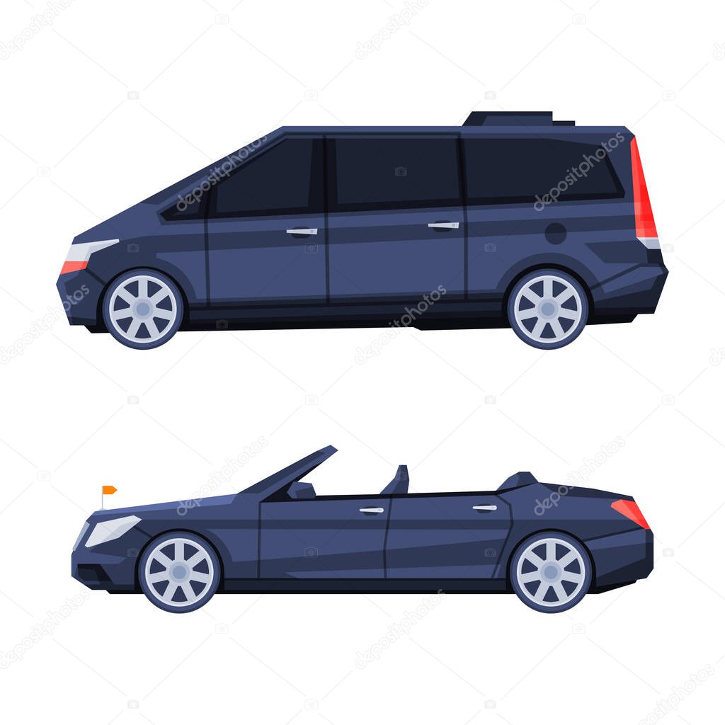 Presidential Motorcade and Government Motor Vehicle Side View Vector Set