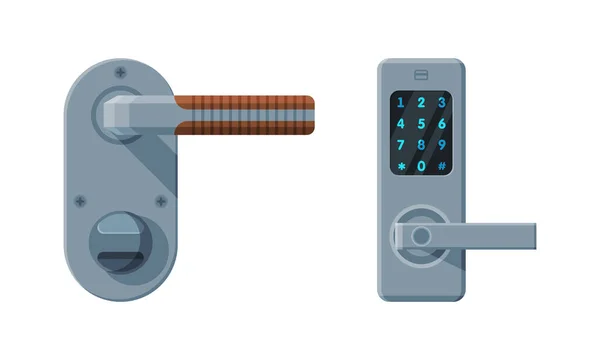 Metalldørhåndtak eller dørknapp for åpning og lukking av portalvektorsett – stockvektor