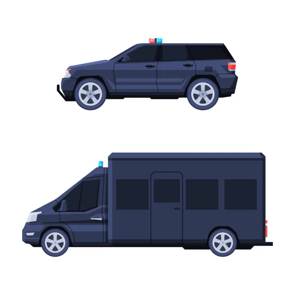 Presidential Motorcade and Government Motor Vehicle Side View Vector Set — Stock Vector