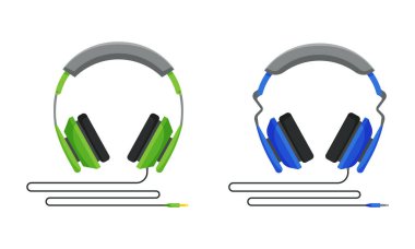 Over-ear Headphones or Earphones as Pair of Loudspeaker Drivers with Cord Vector Set clipart