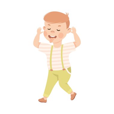 Kızgın suratlı küçük çocuk Dil Gösteriyor Birine Vektör Resimlerini Gösteriyor