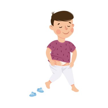 Little Boy Changing His Clothes Putting on Trousers Vector Illustration clipart