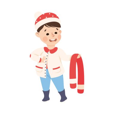 Elbiselerini Değiştiren Küçük Çocuk Ceket Vektörü İllüstrasyonu