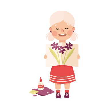 El Yapımı Öge Vektörü İllüstrasyonu Olarak Kağıda Uygulama Gösteren Yaratıcı Sarışın Kız