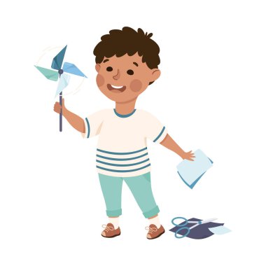 Yaratıcı Çocuk Fırıldak Oyuncak Kesme Kağıdı El Yapımı Madde Vektörü İllüstrasyonu