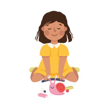 Plastikçiden Yaratıcı Kız Modelleme Salyangozu El Yapımı Madde Vektörü İllüstrasyonu